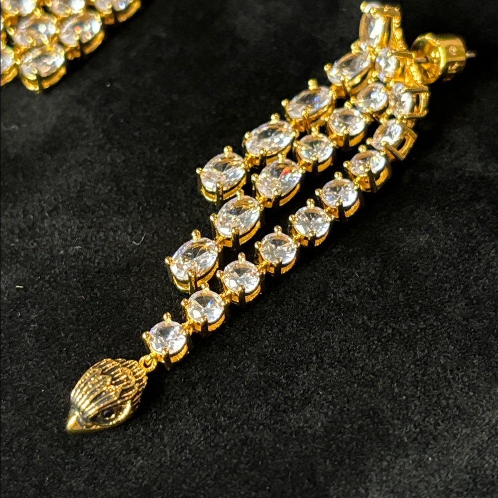 Kurt Geiger London Triple Strand Gold Crystal Linear Drop Earrings